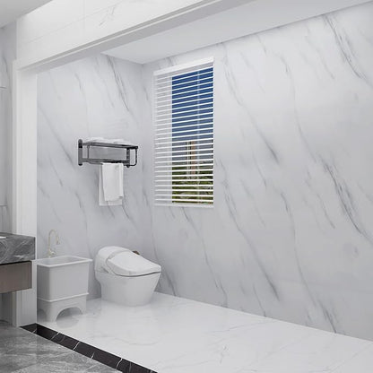 JSEVEM 16"×197" Thick White and Grey Marble Wallpaper Peel Stick Waterproof White Gray Marble Contact Paper Vinyl Glossy Self Adhesive Granite Tile Stickers for Kitchen Cabinets Bathroom Countertops