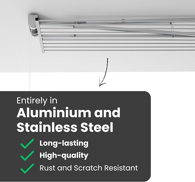foxydry Mini, Ceiling Mounted Clothes Drying Rack, Pulley Clothesline, Vertical Folding Laundry Drying Rack 50.4x21.25x9.8 in