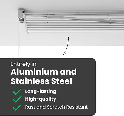 foxydry Mini, Ceiling Mounted Clothes Drying Rack, Pulley Clothesline, Vertical Folding Laundry Drying Rack 21.26" D x 59.84" W x 9.84" H