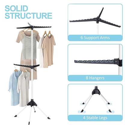 APEXCHASER Clothes Drying Rack Folding, 2-Tier Drying Rack Clothing, Laundry Rack Collapsible, Clothes Airer with 4 Legs 6 Arms for 48 Hangers, Foldable Clothes Rack Indoor Outdoor RV Beach, Black