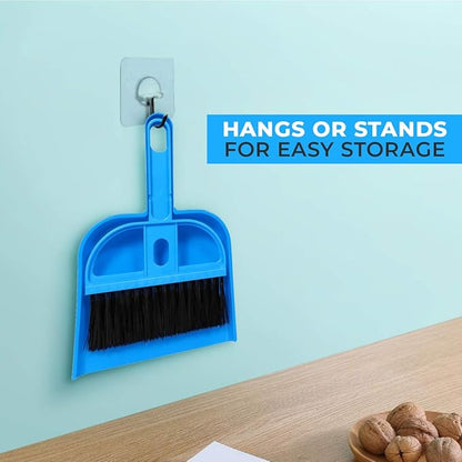 Mini Broom and Dustpan Set - Compact Cleaning Kit for Home, Car, Camping, Small Spaces, Pet Cleanup, and Travel - Durable Small Broom and Dustpan Set Mini - Sky Blue Broom