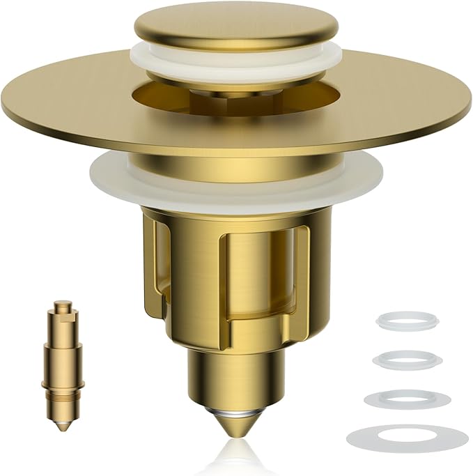 iFealClear Metal Universal Bathroom Sink Stopper, Upgraded Stainless Steel Sink Drain Strainer for 1.1''~2.36" Basin Pop Up Drain Strainer, Anti-Clogging Filter Basket, Brushed Gold
