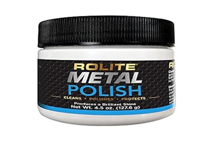 Rolite Metal Polish Paste, 4.5 oz, Industrial Strength Scratch Remover & Cleaner for Aluminum, Chrome, Stainless Steel, Restores Shine to All Metals, Heavy-Duty Polishing Paste