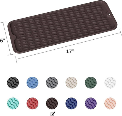 ZLR Silicone Sponge Holder & Sink Caddy Tray (6" x 17") - Narrow Dish Drying Mat for Kitchen Counter - Waterproof Soap Dispenser Organizer, Non-Slip Bathroom Vanity Tray (Coffee)