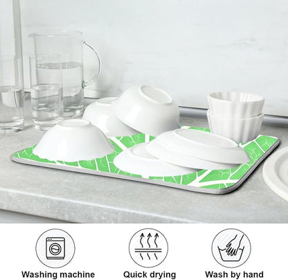 Green Leaf Veins Dish Drying Mat for Kitchen Counter Absorbent Microfiber Drying Pad, Medium 16x18 in