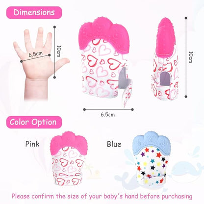 2Pack Silicone Teething Mitt, Soothing Infant Teething Mitten Pain Relief, Prevent Scratches Glove, Safe Silicone Teething Toys for 0-12 Months
