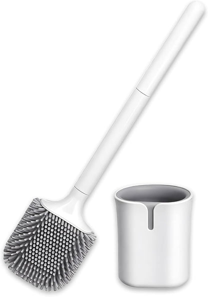 Silicone RV Toilet Bowl Brush and Holder Set, Wall Mount Camper Toilet Brush for Travel Trailer/Camper Bathrooms, Convenient for Cleaning Toilet and Cracks. (Gray-White)