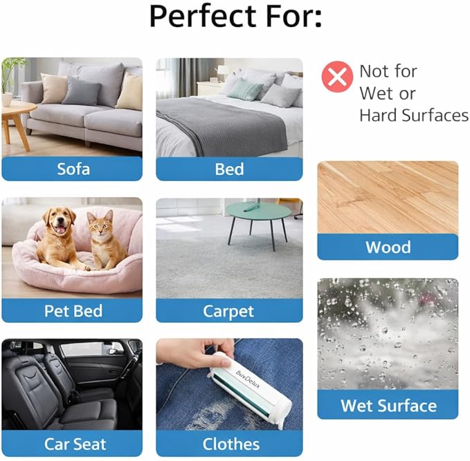 Pet Hair Remover Roller, Reusable Self-Cleaning Lint Roller for Dog & Cat Hair, Fur Removal for Furniture Couch Carpet Car Clothes & Bedding, No Sticky Tape or Refills