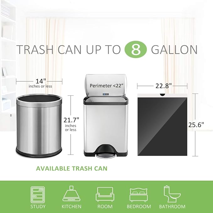 8 Gallon Small 120 Counts Strong Drawstring Trash Bags Garbage Bags by Teivio, Bathroom Trash Can Bin Liners, Plastic Bags for home office kitchen, Black