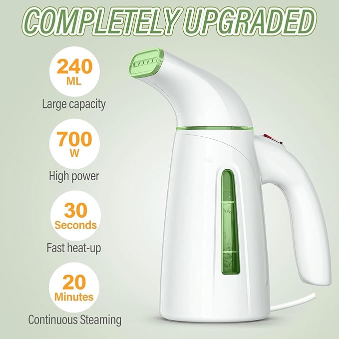 OGHom Steamer for Clothes, Portable Handheld Clothing Garment Steamer, 240ml Large Capacity 700W Travel Steam Iron 30 Second Fast Heat Up (Pale Green)