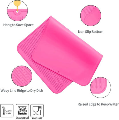 MicoYang Silicone Dish Drying Mat for Multiple Usage,Easy clean,Eco-friendly,Heat-resistant Silicone Mat for Kitchen Counter or Sink,Refrigerator or Drawer Liner Rose 3XL 28 inches x 18 inches