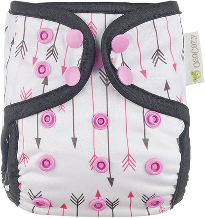 OsoCozy Newborn Reusable Cloth Diaper Covers - Adjustable Snap Fit & Double Leg Gussets for Baby Boys & Girls from 6-12 Pounds. Use with Prefold, Flat or Fitted Cloth Diapers or Snap-in Inserts