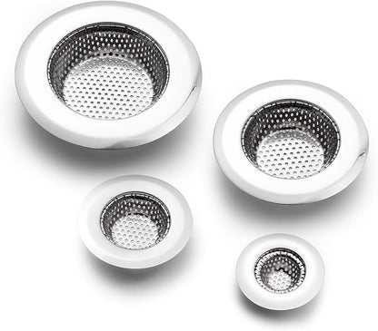 CORNERJOY 4 Pack Heavy Duty Stainless Steel Kitchen Sink Drain Strainer, Bathroom Hair Catcher Shower Drain Cover, Sink Tub Drain Stopper, Wash Basin Floor Drain, 2.1 to 4.5 Inch Diameter Rim