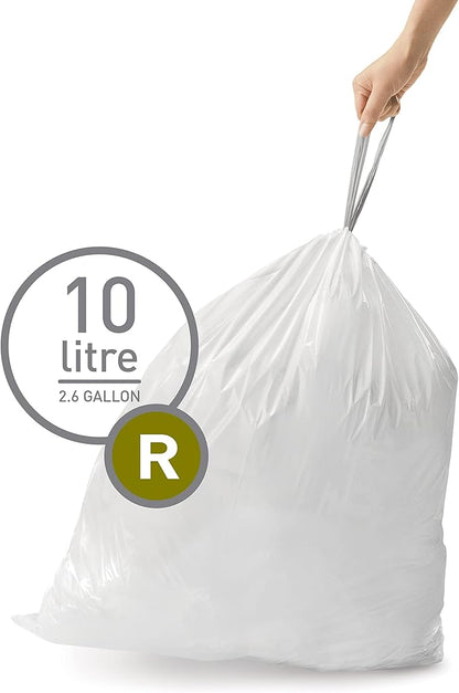 simplehuman Code R,Dispenser Pack Custom Fit Liners,Drawstring Trash Bags,10 Liter / 2.6 Gallon,White,100 Count (Pack of 2)