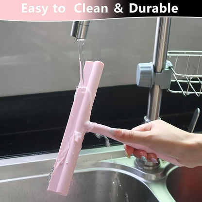 Silicone Shower Squeegee for Glass Doors Window Squeegee for Walls, Sink, Mirror, Bathroom, Car Window Cleaning - Pink