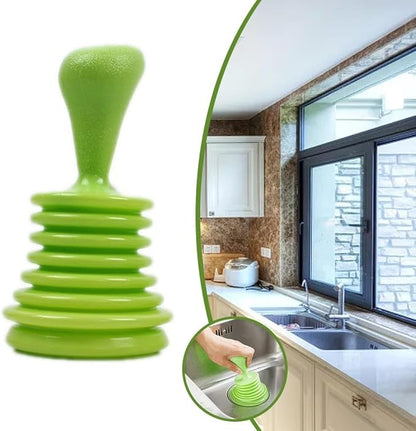 Kitchen Sink Drain Plunger, PP Bellows Air Pressure Tool for Toilet Bowl Unclogging, High Power Squeeze Cleaner for Bathroom Shower Clog Removal, Bathtub Drain Hair Remover(Green)