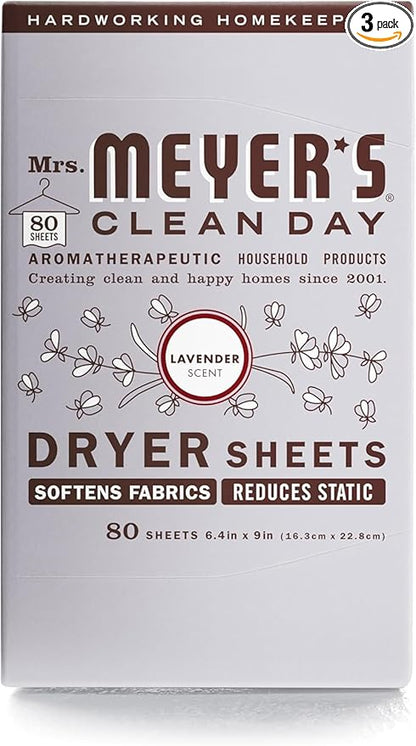 Mrs. Meyer's Clean Day Dryer Sheets Lavender, 80 Count (Pack of 3)