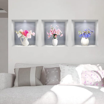 3D Wall Stickers DIY Flower Wall Decal Removable Waterproof Wall Art Decor for Bedroom Living Room Offices Home Decoration (Vase Daisy)