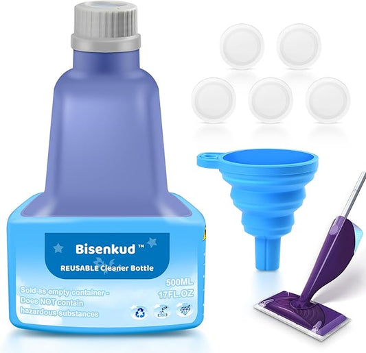Bisenkud Refillable Bottle for Swiffer® Wet Jet™ Mop - 500ml /17 FL OZ - Leak-Proof HDPE Solution Bottle, Empty，Not for Power mop