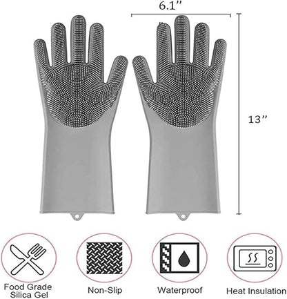 Magic Silicone Dishwashing Scrubber, 2 in 1 Reusable Rubber Gloves, Heat Resistant Kitchen Tool for Household, Dish Wash, 2 Count (Pack of 1), Gray