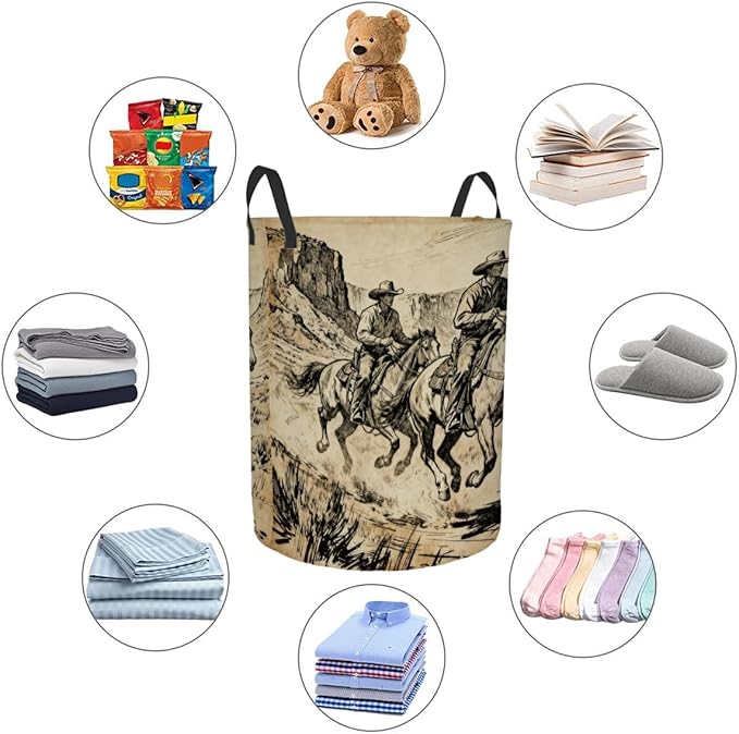 Kids Laundry Hamper Basket - Large Nursery Baby Hamper with Handle for Boys Girls Collapsible Clothes Baskets Organizer Toy Storage Bin Room Decor(West Cowboy)