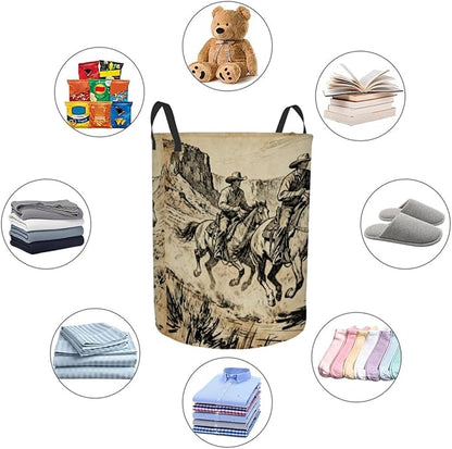 Kids Laundry Hamper Basket - Large Nursery Baby Hamper with Handle for Boys Girls Collapsible Clothes Baskets Organizer Toy Storage Bin Room Decor(West Cowboy)