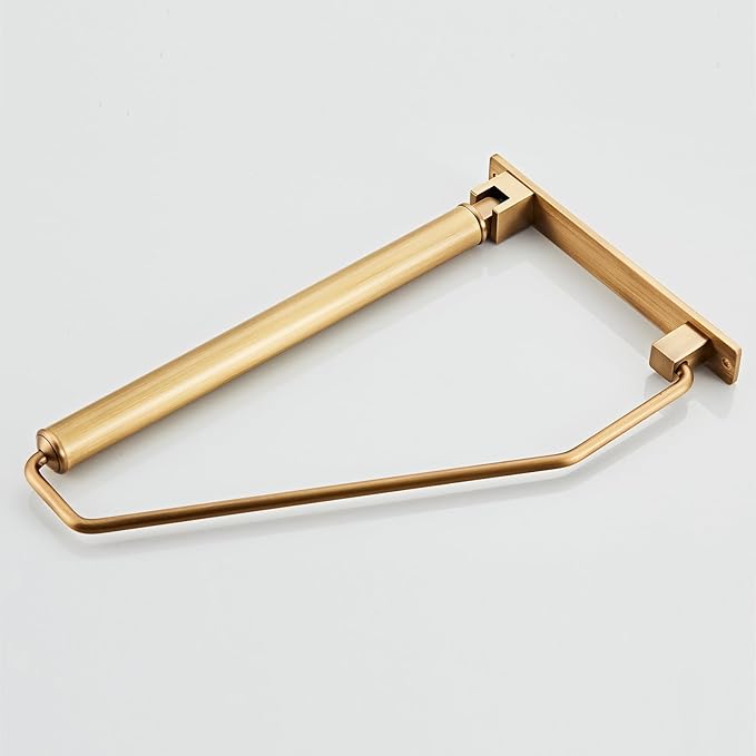 Folding Wall Mounted Clothes Hanger Rack Clothes Hook Solid Brass with Swing Arm Holder Clothing Hanging System Closet Storage Organizer Heavy Duty Drying Rack Wall Mount, Antique Brass