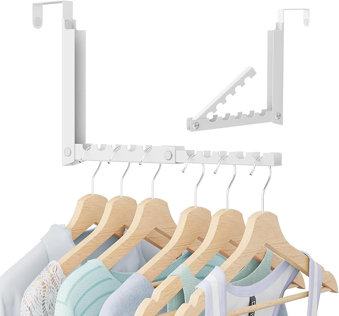 Over Door Hanger,Over the Door Clothes Hanger with 10 Ridges,Space-Saving Over the Door Drying Rack,Door Hooks for Hanging Clothes,Larger Capacity Over the Door Hanger (1, White)