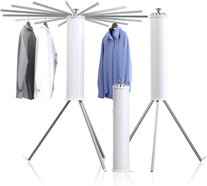 Tripod Clothes Drying Rack, Laundry Drying Rack for Clothing, Foldable Collapsible Space-Saving Umbrella Dryer with 16 Rods, Floor Standing Rack for Indoor Outdoor Use, Aluminum