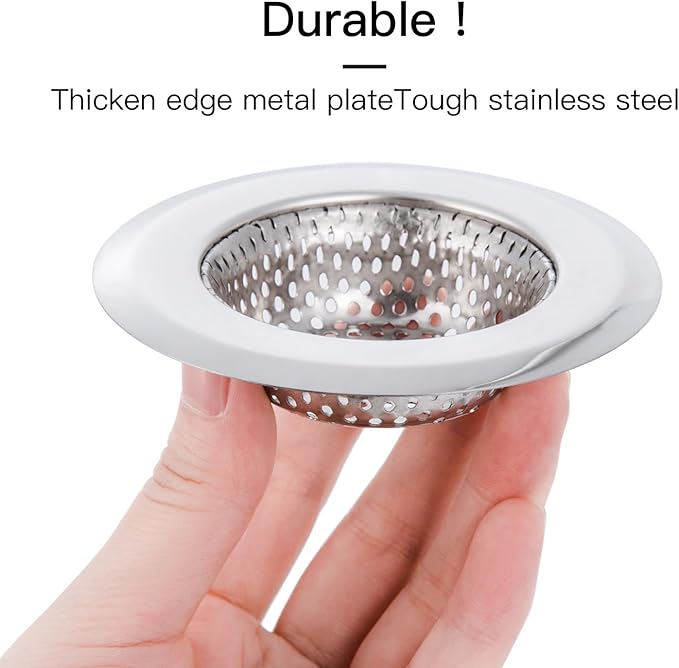 CORNERJOY 4 Pack Heavy Duty Stainless Steel Kitchen Sink Drain Strainer, Bathroom Hair Catcher Shower Drain Cover, Sink Tub Drain Stopper, Wash Basin Floor Drain, 2.1 to 4.5 Inch Diameter Rim