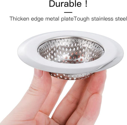 CORNERJOY 4 Pack Heavy Duty Stainless Steel Kitchen Sink Drain Strainer, Bathroom Hair Catcher Shower Drain Cover, Sink Tub Drain Stopper, Wash Basin Floor Drain, 2.1 to 4.5 Inch Diameter Rim