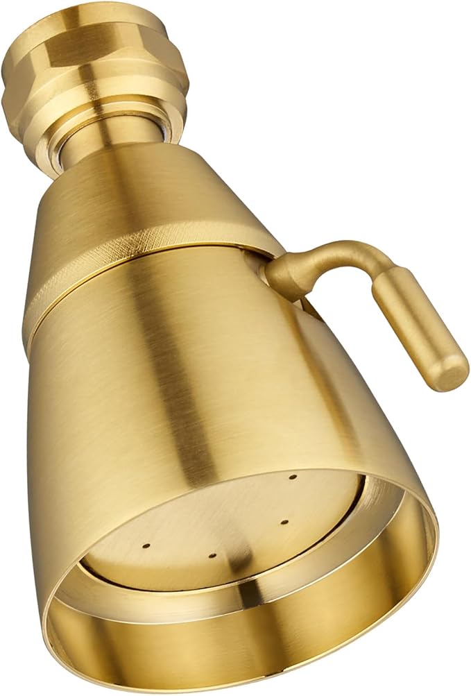 Angle Simple High Flow Shower Head, Brass Shower Sprayer for Outdoor, Adjustable Angle and Water Flow, G 1/2, Brushed Dark Gold