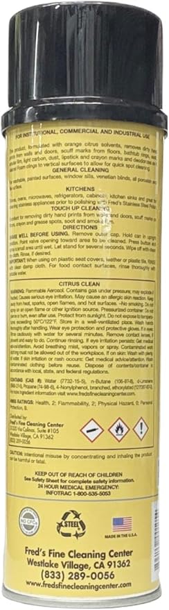 Fred's Fine Cleaning Center Citrus Clean Natural Orange Degreaser Spray - Heavy Duty Kitchen Cleaner for Stoves, Grills, Stainless Steel & Multi-Surface - Foaming Formula, Fresh Citrus Scent, 18 oz