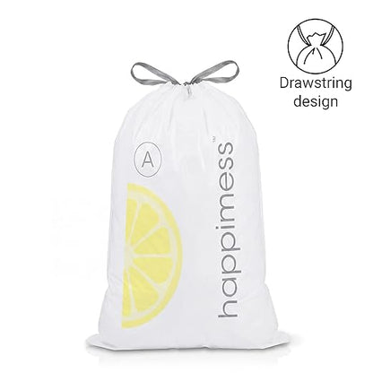 happimess 8 Gallon (30L) Drawstring Trash Bags, Lemon Scent, White, Heavy Duty MDPE Liners for Kitchen and Household, Odor Control, Custom Fit 40 Count (2 Packs of 20 Liners) HPM3100A-W-2SET
