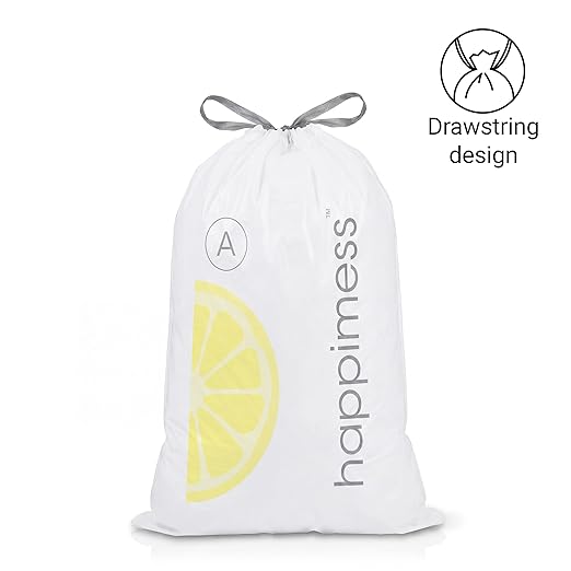 happimess 8 Gallon (30L) Drawstring Trash Bags, Lemon Scent, White, Heavy Duty MDPE Liners for Kitchen and Household, Odor Control, Custom Fit 120 Count (6 Packs of 20 Liners) HPM3100A-W-6SET