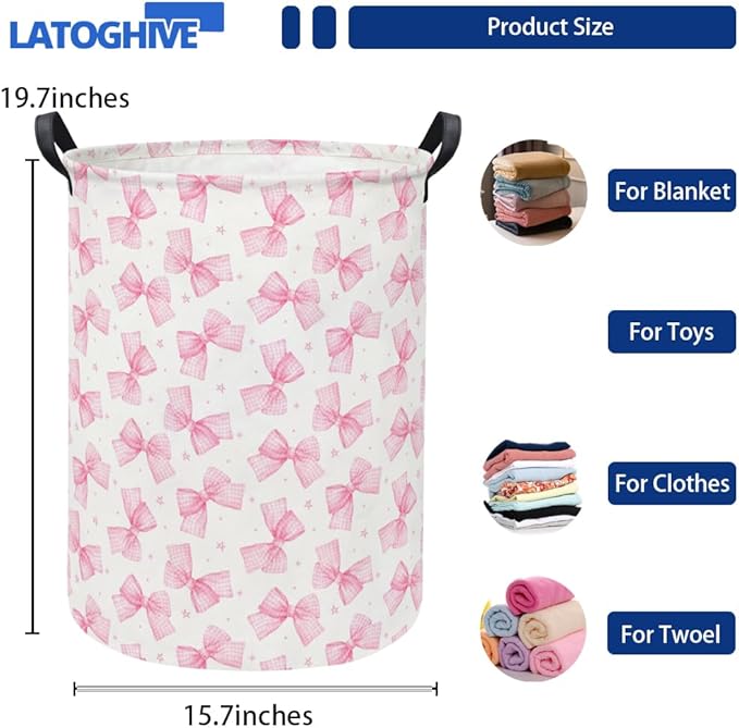 Baby Laundry Hamper kids laundry Basket Waterproof Storage Bin for Bedroom Toy Clothes Organizer Basket Woodland Animals Room Décor(Pink Bowknot)