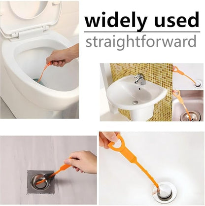 Drain Snake Hair Clog Remover Tool, Orange, Plastic, 20 Inch, Flexible Design for Toilet, Sink, Floor Drain, 3 Pack