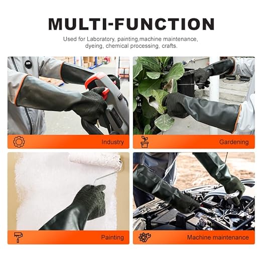 North Tower Heavy Duty Rubber Gloves, Industrial Gloves Waterproof Reusable Protective Work for Cleaning, Dishwashing, Upgraded with Non-Slip Design, Black(22in,1pair)