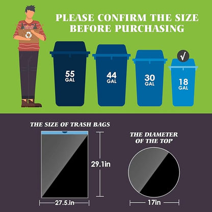 18 Gallon 120 Counts Strong Drawstring Trash Bags Garbage Bags by Teivio, Bathroom Trash Can Bin Liners, Plastic Bags for home office kitchen, Black