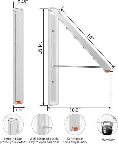 Dr.DJ Clothes Drying Rack Wall Mounted, Retractable & Foldable Clothes Hanger for Laundry Room Organization and Storage, Clothes Hanger Rack for Dorm, Closet, Balcony, Laundry Room(1P, Metal, White)