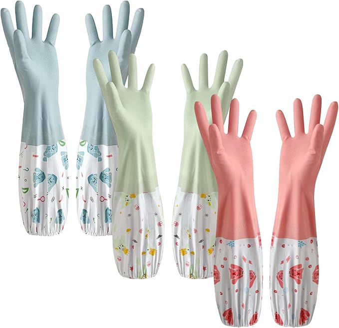 3pcs Dishwashing Cleaning Gloves, Waterproof Reusable Kitchen Long Gloves, Latex-Free Household Gloves for Laundry, Cleaning, Working, Gardening
