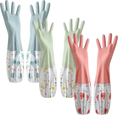 3pcs Dishwashing Cleaning Gloves, Waterproof Reusable Kitchen Long Gloves, Latex-Free Household Gloves for Laundry, Cleaning, Working, Gardening