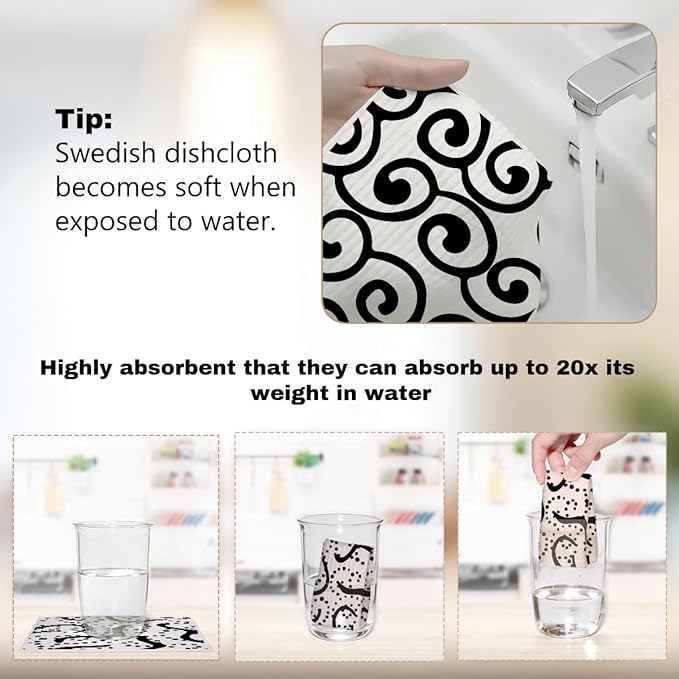 6 Pack Swedish Dishcloths for Kitchen, Reusable Paper Towels Super Absorbent Reusable Paper Towels Washable, Quick Drying, Dishwasher，Kitchen Gifts for Women