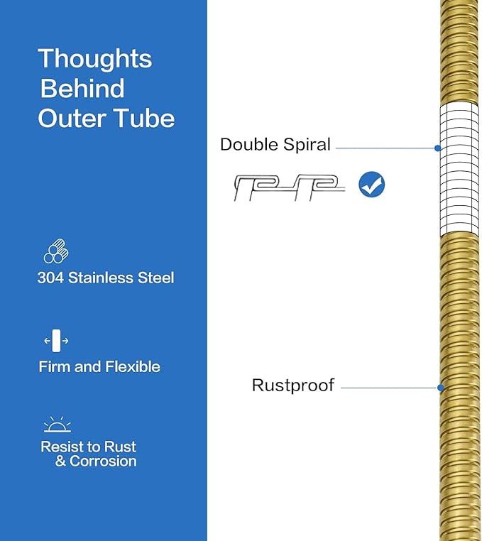 RUMOSE 79 inches Shower Hose Extra Long Stainless Steel Shower Tube Attachment Flexible Handheld Shower Sprayer Hose, Brushed Gold