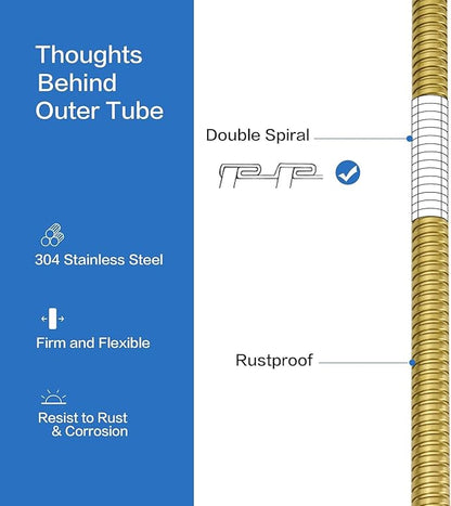 RUMOSE 79 inches Shower Hose Extra Long Stainless Steel Shower Tube Attachment Flexible Handheld Shower Sprayer Hose, Brushed Gold