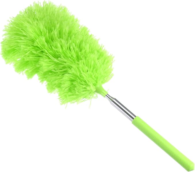 MECCANIXITY Microfiber Cleaning Duster, 12 to 31.5 Inch Washable Extendable Brush Flexible Feather Duster for Window Furniture, Green