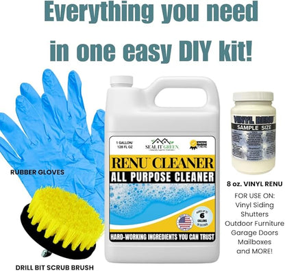 Renu Cleaner Concentrate Whole House Kit - Heavy Duty Cleaner, Removes Stains, Oxidation & More. Ideal For Vinyl Siding, Decks, Patio, Fences, Pavers & Outdoor Fabrics. Cleans an Incredible 3000 SF.