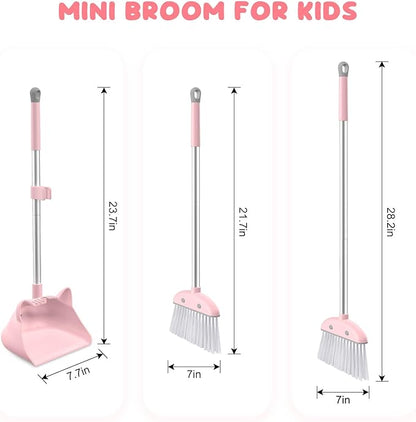 Mini Broom with Dustpan for Kids, 28-in Handle Kids Broom and Dustpan Set for Toddlers Cat-Shaped Children Broom and Cleaning Set Boys Girls Small Housekeeping Helper Set, Pink