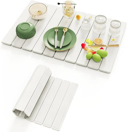 Stone Drying Mat for Kitchen Counter, Large Foldable Stone Dish Drying Mat,Ultra Absorbent Diatomaceous Earth Mats for Countertop Dishes Bottles Cups (23"×15.3",White）