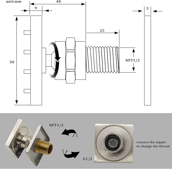 HOMEDEC Brushed Nickel Square Brass Shower Body Sprayer Wall Jet, Valve Needed (6pcs, 2x2inch)